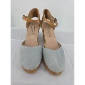 Gaimo Obi Blue Suede Espadrilles Ankle Strap Wedge Shoes 40 9-9.5